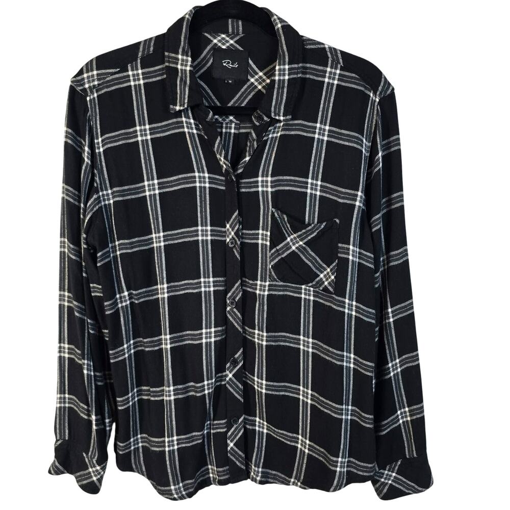 Rails Hunter Shirt Women's M Ash Cream Gray Window Pane Plaid Classic Casual